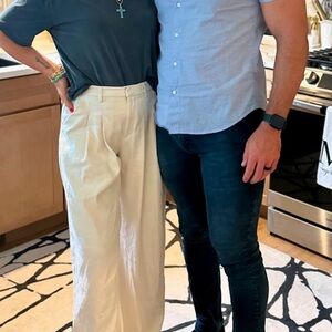 Maeve (Anthropologie) Classic Ivory Wide Leg Linen Pants